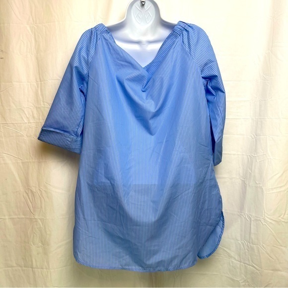 Grand & Green Lt.Blue White Stripes Rose Embroidery Off Shoulder Tunic Sz.Medium - Picture 3 of 10